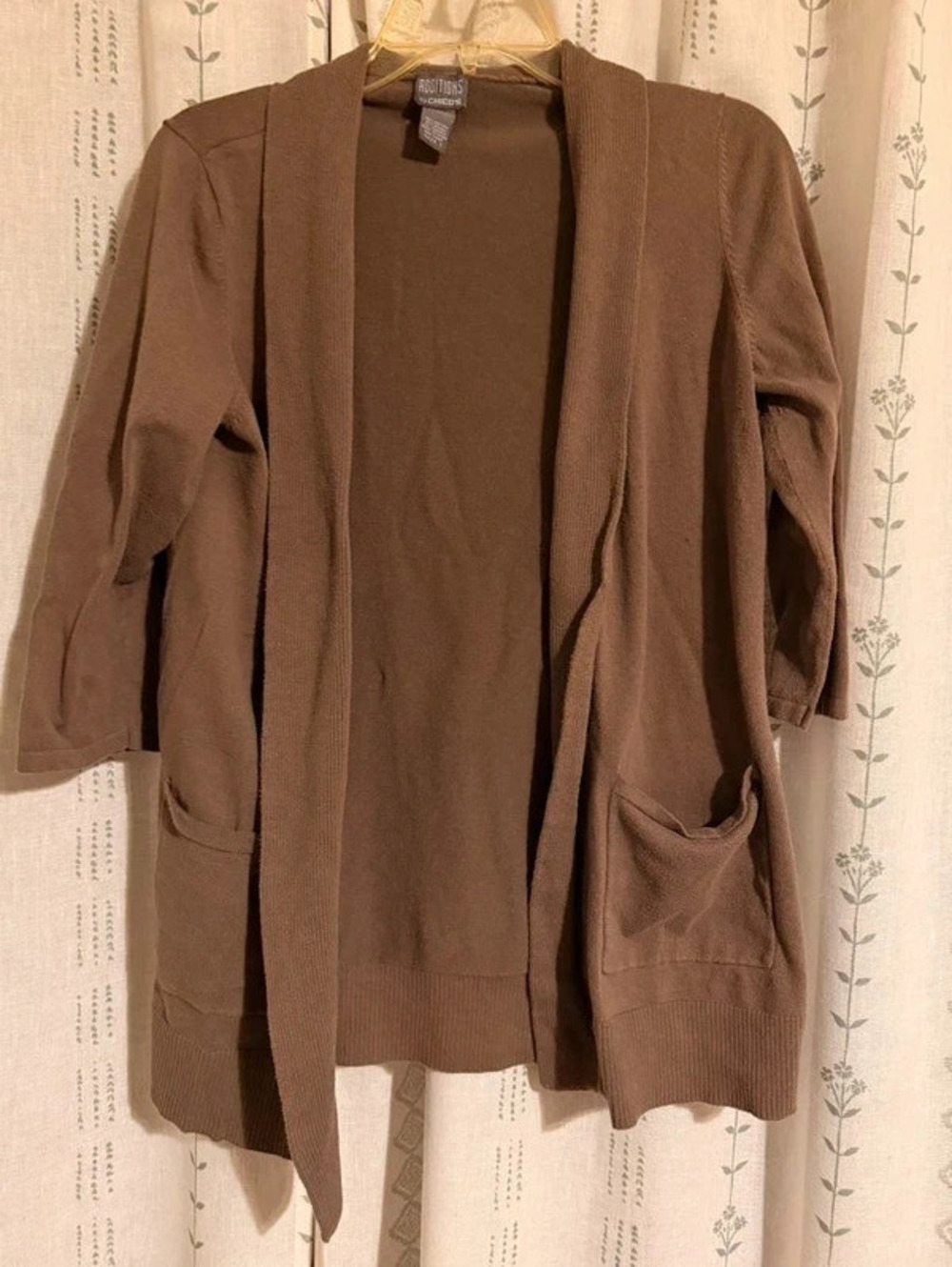 Chico’s Light Brown 3/4 sleeve Cotton Blend Cardigan w/ Pockets Gorpcore- M